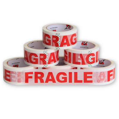 Fragile Tape - Standard Size 48mm x 66m, Secure Adhesion for Packing Boxes - Versatile, Strong & Value-Packed - Pack of 24 Rolls