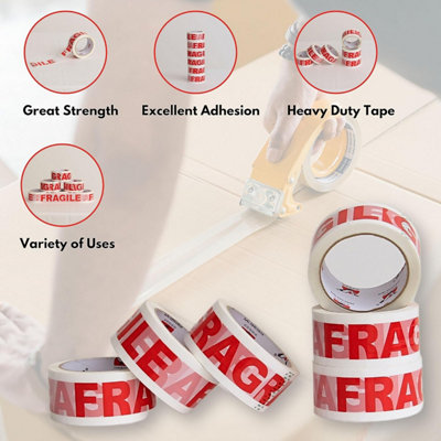 Fragile Tape - Standard Size 48mm x 66m, Secure Adhesion for Packing Boxes - Versatile, Strong & Value-Packed - Pack of 24 Rolls