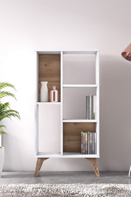 Frame Bookcase Free Standing Storage Shelf, 55 x 25 x 106 cm 5 Display Shelves, Bookshelf, Open Cabinet, White