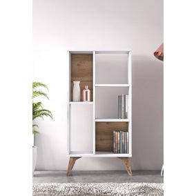Frame Bookcase Free Standing Storage Shelf, 55 x 25 x 106 cm 5 Display Shelves, Bookshelf, Open Cabinet, White