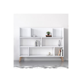 Frame Dion Bookcase with 8 Compartments Display Unit, 140 x 25 x 106 cm Free Standing Shelves, Bookshelf, Open Cabinet, White