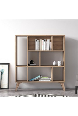 Frame Heron Bookcase with 8 Compartments Display Unit, 95 x 25 x 106 cm Free Standing Shelves, Bookshelf, Open Cabinet, Oak