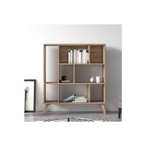 Frame Heron Bookcase with 8 Compartments Display Unit, 95 x 25 x 106 cm Free Standing Shelves, Bookshelf, Open Cabinet, Oak