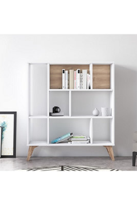 Frame Heron Bookcase with 8 Compartments Display Unit, 95 x 25 x 106 cm Free Standing Shelves, Bookshelf, Open Cabinet, White