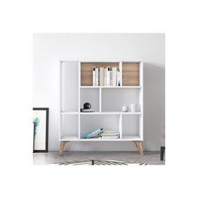 Frame Heron Bookcase with 8 Compartments Display Unit, 95 x 25 x 106 cm Free Standing Shelves, Bookshelf, Open Cabinet, White