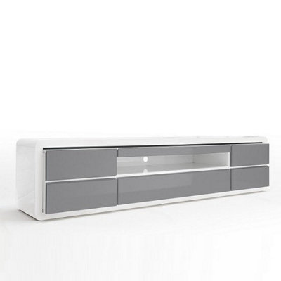 Frame TV Stand With Storage Living Room and Bedroom, 1600 Wide, LED Lighting, Media Storage, White And Grey High Gloss Finish