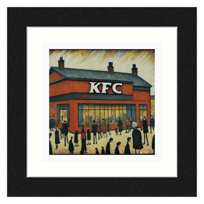 Framed and Mounted KFC Print. In the Lowry Style. 31.5cm Square Black ...