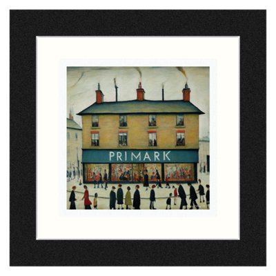 Framed and Mounted Primark Print. In the Lowry Style. 31.5cm Square Black Frame.
