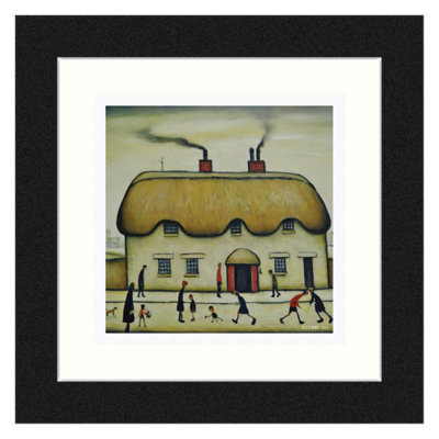 Framed and Mounted Thatched Cottage Print. In the Lowry Style. 31.5cm ...