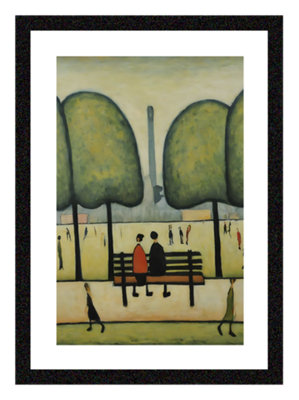 Framed Sitting On A Bench Print. In the Lowry Style. 33cm (H) x 24cm (W) A4 Size Giclée Print. Freestanding or Wall Mounting