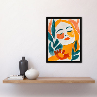 Framed Wall Art Abstract Floral Female Portrait Orange Teal Boho Print ...