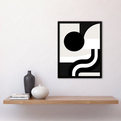 Framed Wall Art Abstract Geometric Black White Minimalist Curves Shapes ...