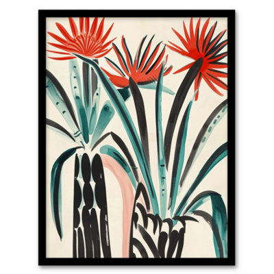 Framed Wall Art Abstract Red Dahlia Flowers in Vases Painting Print ...