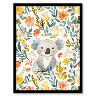 Framed Wall Art Adorable Koala Bear in Floral Meadow Watercolour ...