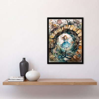 FRAMED WALL ART ALICE IN WONDERLAND WATERCOLOUR THROUGH THE LOOKING ...