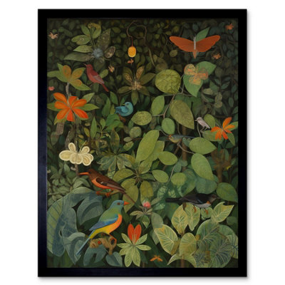 Framed Wall Art Audubon Style Birds and Insects in Jungle - 12X16 inch