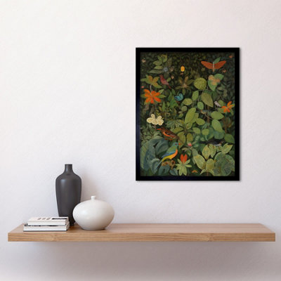 Framed Wall Art Audubon Style Birds and Insects in Jungle - 12X16 inch