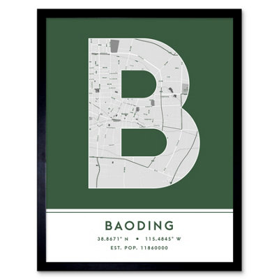 Framed Wall Art Baoding China City Map Modern Typography Stylish Letter ...