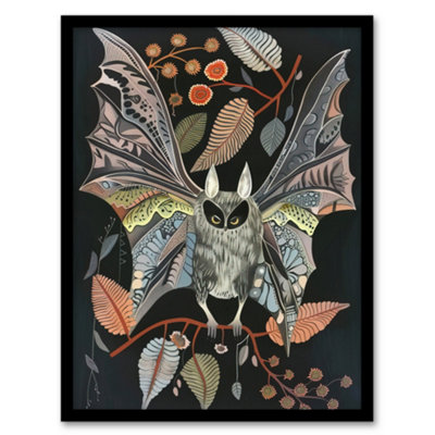 Framed Wall Art Bat Flight Night Patterns Rustic Botanical Print ...