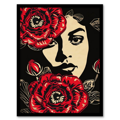Framed Wall Art Beauty in Bloom Woman Face and Flowers Design Print ...
