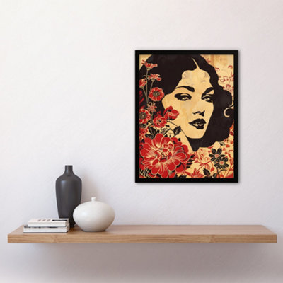 Framed Wall Art Beauty in Bloom Woman Floral Portrait Design Print ...