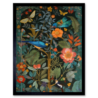 Framed Wall Art Birds and Butterflies Modern Flower Art Nouveau - 12X16 ...