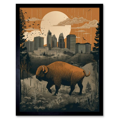 Framed Wall Art Bison in Forest by Urban Cityscape Modern Landscape ...
