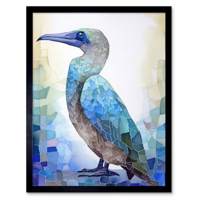 Framed Wall Art Blue Footed Bird Watercolour Painting Collage - 12X16 inch