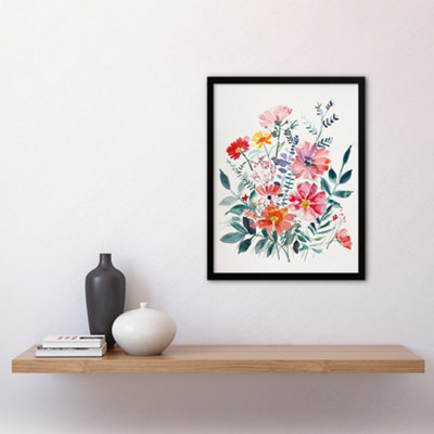 Framed Wall Art Boho Spring Flower Bouquet Pastel Watercolour Print ...