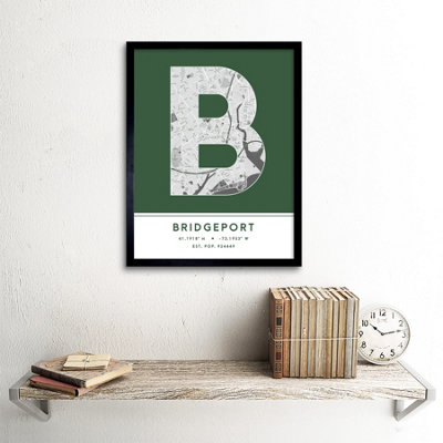 Framed Wall Art Bridgeport United States City Map Modern Typography ...