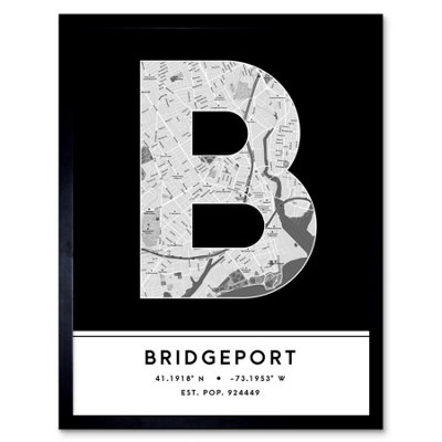 Framed Wall Art Bridgeport United States City Map Modern Typography ...
