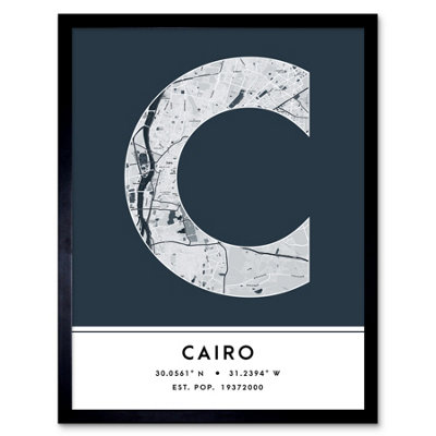 Framed Wall Art Cairo Egypt City Map Modern Typography Stylish Letter ...