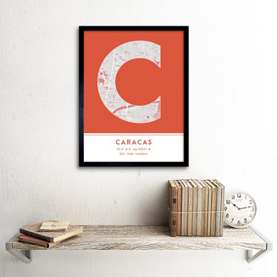 Framed Wall Art Caracas Venezuela City Map Modern Typography Stylish ...