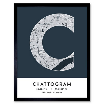 Framed Wall Art Chattogram Bangladesh City Map Modern Typography ...