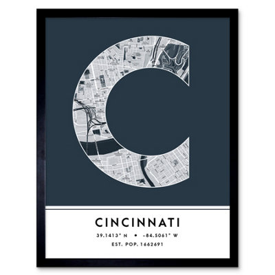 Framed Wall Art Cincinnati Ohio United States City Map Modern ...