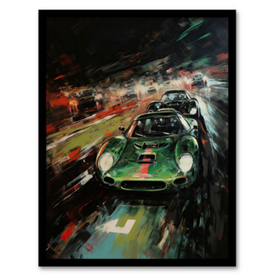 Framed Wall Art Classic Sports Car British Racing Green Night Race ...