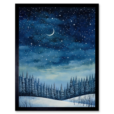 FRAMED WALL ART CLEAR SKY STARRY NIGHT IN FOREST COVERED WITH SNOW ...