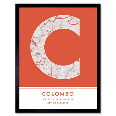 Framed Wall Art Colombo Sri Lanka City Map Modern Typography Stylish ...