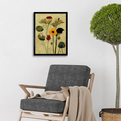 Framed Wall Art Colourful Abstract Autumn Wildflowers - 12X16 inch