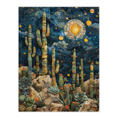 Framed Wall Art Desert Cactus Plants Moon Stars Planets Zodiac Poster -  12X16 inch