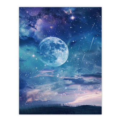 Framed Wall Art Dreamy Full Moon Star Night Sky Surreal Starscape Print ...
