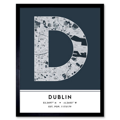 Framed Wall Art Dublin Ireland City Map Modern Typography Stylish ...