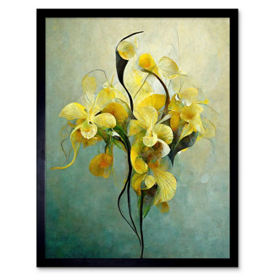 Framed Wall Art Elegant Orchid Yellow Modern - 12X16 inch