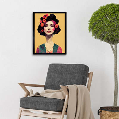 Framed Wall Art Elegant Vintage Boho Portrait Floral Hair Woman - 12X16 ...