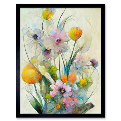 Framed Wall Art Elegant Watercolour Pink And Yellow Spring Flower ...