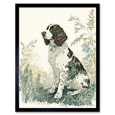 Framed Wall Art English Springer Spaniel Dog in Field Modern Pastel ...
