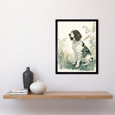 Framed Wall Art English Springer Spaniel Dog in Field Modern Pastel ...