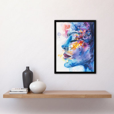 Framed Wall Art Ethereal Woman Face Portrait Floral Watercolour Print ...