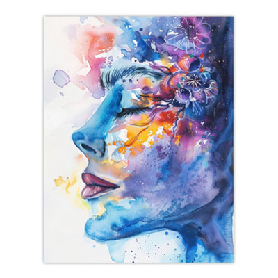Framed Wall Art Ethereal Woman Face Portrait Floral Watercolour Print ...