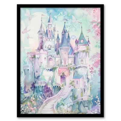 Framed Wall Art Fairy Tale Princess Castle Pastel Colour Fantasy ...